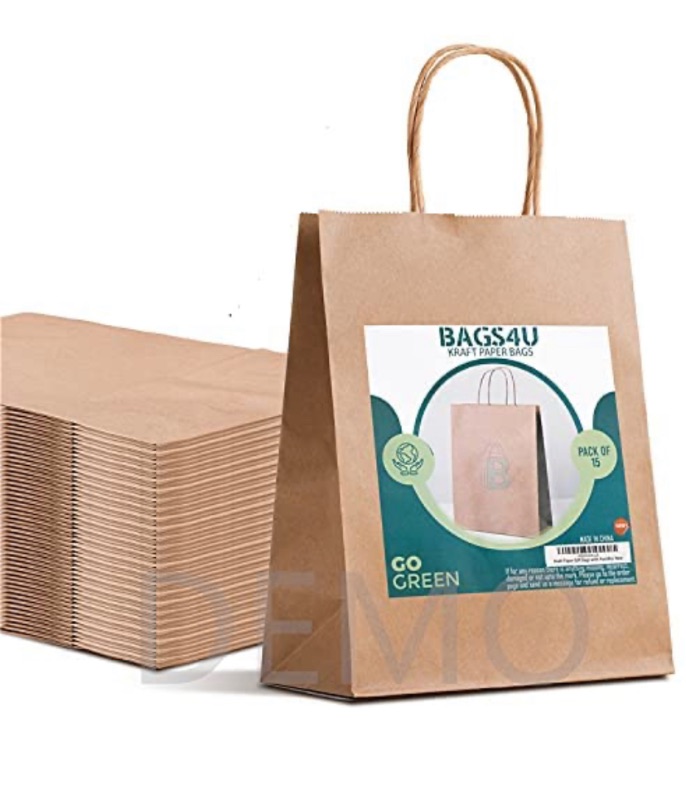 Photo 1 of Bags4U Kraft Paper Bags with Handles Bulk - 1-5Pcs Paper Bags for Small Business, Brown Paper Gift Bags & Paper Shopping Bags - 8 x 4.25 x 10.5cm 15 pack