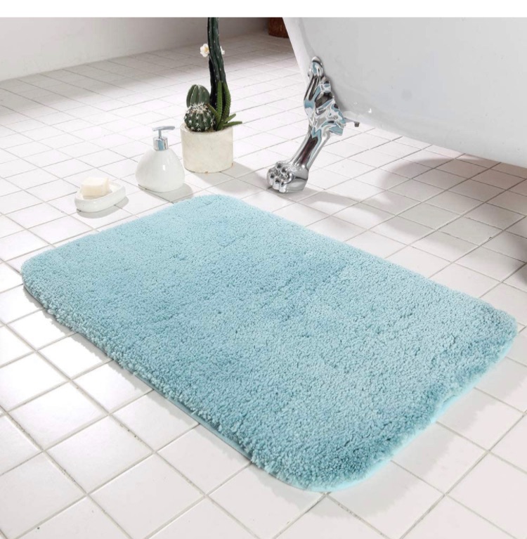 Photo 1 of COSY HOMEER 30X20 Inch Bathroom Rug Mat Non Slip 100% Polyester Super Cozy Velvet Machine Washable Fuzzy Rugs with Strong Absorbent Function,Blue Bath Rug