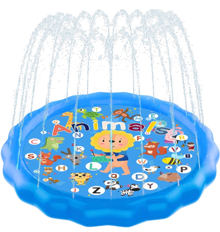 Photo 1 of Kidcia Splash Pad, 68” Sprinkler for Kids & Toddlers, Kids Sprinkler Pool for Outdoor Summer Game & Party, Wading Pool for Learning-A-Z Alphabet & Animals Educational Design