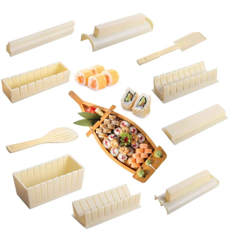 Photo 1 of 10 Pcs Sushi Making Kit for Beginners, Plastic Sushi Maker Kit, Sushi Mold Complete with 8 Sushi Rice Roll Mold Shapes and 2 Fork Spatula DIY Home Sushi Tool for Maki Rolls Sushi Rolls