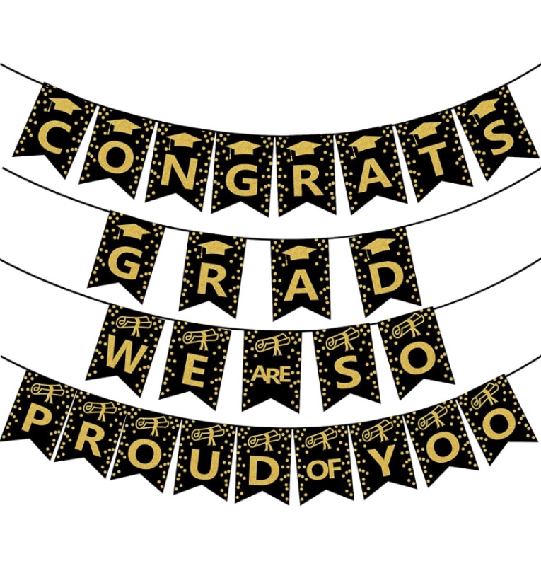 Photo 1 of Cokaniy 4Pcs 2021 Graduation Decorations-Congrats Grad Banner,We are So Proud of You Banner,Black/Gold Grad Bunting Banner,Class of 2021 Hanging Prop Party Supplies (Black&Golden)