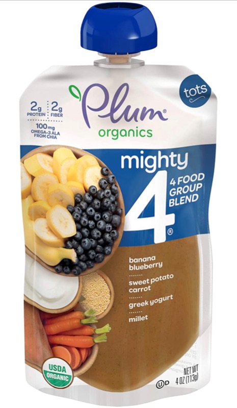 Photo 1 of Plum Organics Mighty 4 Blends Banana, Blueberry, Sweet Potato, Carrot, Greek Yogurt & Millet. (12 pack) best by 11/2021