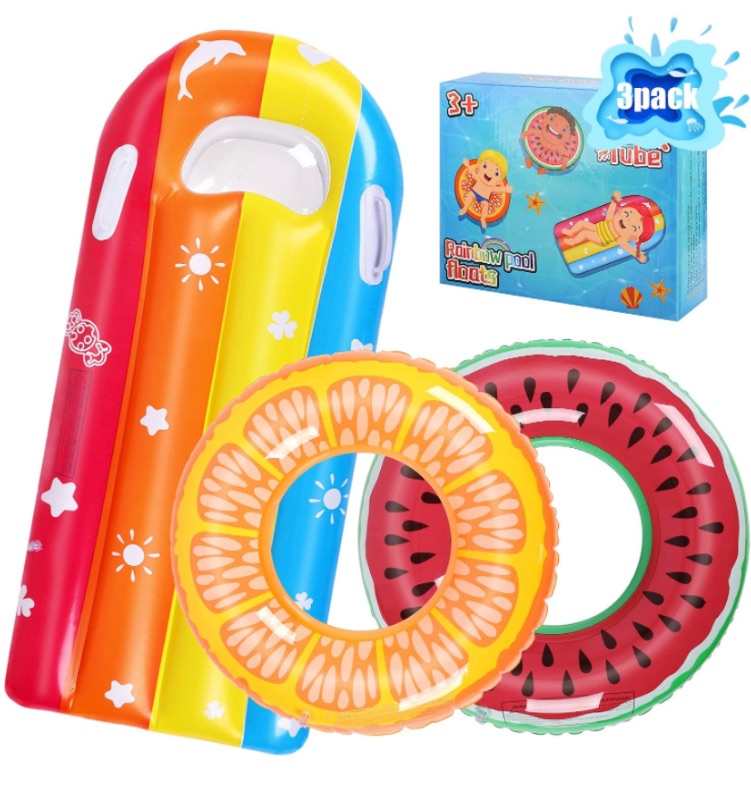 Photo 1 of Biulotter Swimming Rings for Kids Fruit Pool Float, Swim Tube Ring, Inflatable Pool Floats Swim Pool Party Inner Tube for Kids, 3 Style Summer Pool Toy for Fun