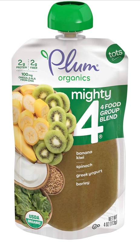 Photo 1 of Plum Organics Mighty 4, Organic Toddler Food, Banana, Kiwi, Spinach, Greek Yogurt & Barley, 4 oz Pouch (Pack of 12) best by 09/2021
