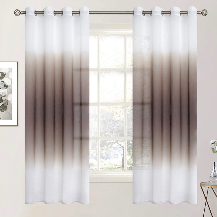 Photo 1 of BGment Faux Linen Ombre Sheer Window Curtains for Living Room, Grommet Linear Gradient Light Filtering Semi Voile Sheer Curtain Panels for Kids Room, Set 2 Panels (Each 52 x 63 Inch, Light Brown)