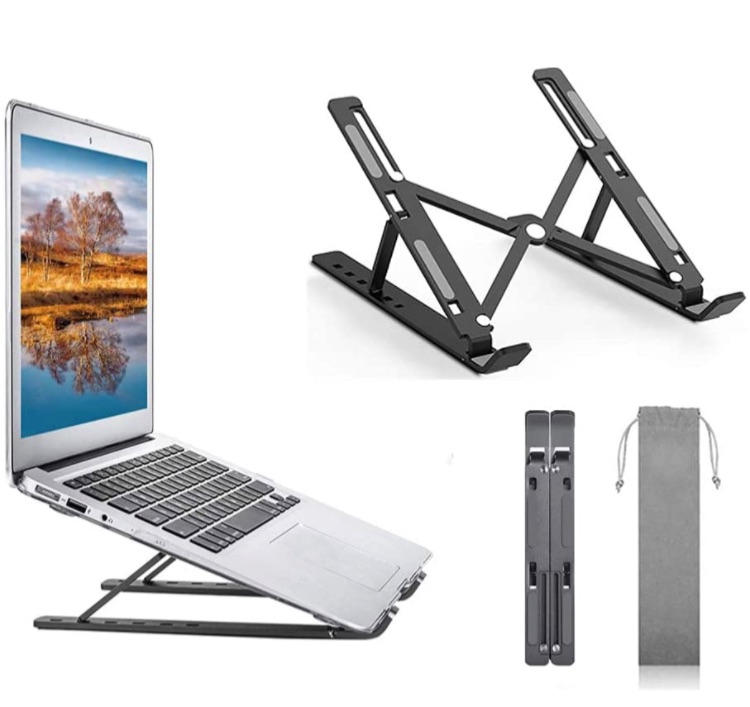 Photo 1 of Portable Laptop Stand,Laptop Computer Stand, Adjustable Aluminum Foldable Portable Notebook Stand, Compatible with MacBook Air Pro, HP,Dell, More 10-15.6" Laptops and Tablets (Black)