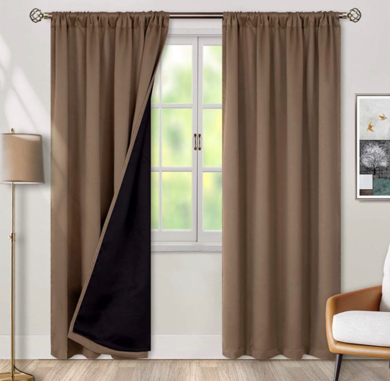 Photo 1 of BGment Thermal Insulated 100% Blackout Curtains for Bedroom with Black Liner, Double Layer Full Room Darkening Noise Reducing Rod Pocket Curtain (52 x 95 Inch, Taupe, 2 Panels)