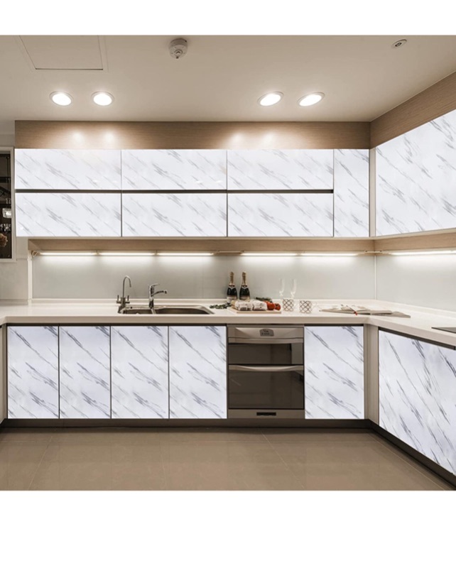 Photo 3 of 11.8" x78.7"Marble Paper Granite Gray/White Roll Kitchen Countertop Cabinet Furniture is Renovated Thick Wallpaper PVC and Wallpaper Smoothing Hand Tools Kit