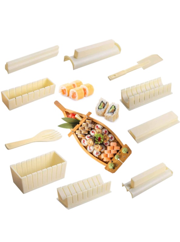 Photo 1 of 10 Pcs Sushi Making Kit for Beginners, Plastic Sushi Maker Kit, Sushi Mold Complete with 8 Sushi Rice Roll Mold Shapes and 2 Fork Spatula DIY Home Sushi Tool for Maki Rolls Sushi Rolls