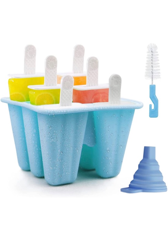Photo 1 of Nialnant Popsicle Molds 6 Pieces Silicone Ice Pop Mold BPA Free Reusable Easy Release Ice Cream Maker for Kids, Popsicles Mould With Silicone Funnel and Cleaning Brush (Blue)