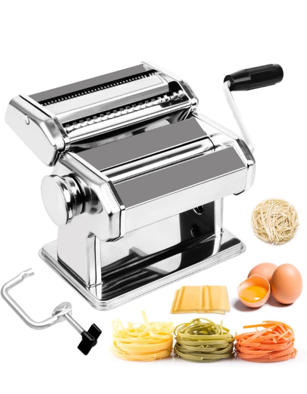 Photo 1 of BABYLTRL Pasta Maker - Stainless Steel Pasta Machine, 8 Adjustable Thickness Settings Noodles Maker Includes Hand Crank Clamp, Homemade Pasta Roller Cutter for Fettuccine Spaghetti Lasagnette