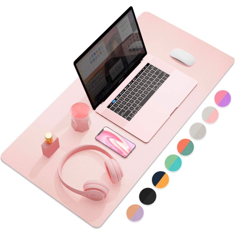 Photo 1 of Dual-Sided Multifunctional Desk Pad, Waterproof Desk Blotter Protector, Leather Desk Wrting Mat Mouse Pad (31.5" x 15.7", Pink)