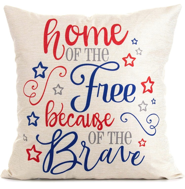 Photo 1 of Arundeal Decorative Throw Pillow Case Cushion Cover, 18 x 18 Inches, American Patriotic Quote Home of The Free Because of The Brave, for 4th of July Sofa Couch Bed Decor 2 covers