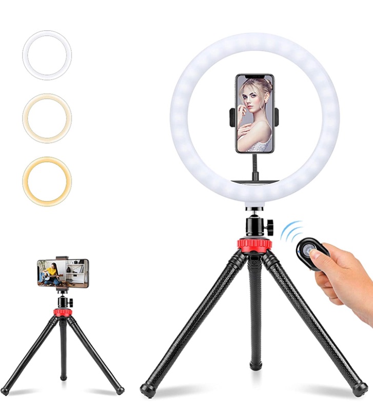 Photo 1 of YAOJIALVSE 10” Ring Light LED Desktop Selfie Ring Light, USB LED Desk Camera Ringlight, Tripod Stand iPhone Cell Phone Holder and Remote Control for Photography Makeup Live Streaming