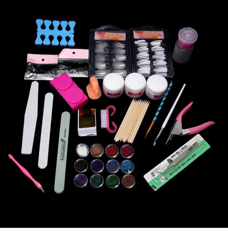 Photo 1 of Acrylic Nail Art Kit Set for Beginners with 12 Colors Glitter and 3 Colors Acrylic Powder, Professional False Nail Tips Decorations Tools Kit with Everything for Nail Art Beauty