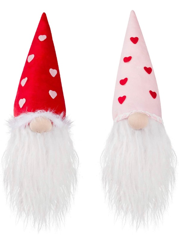 Photo 1 of 2 Pack Extra Large 14.7" Valentine's Day Swedish Tomte- Bottom Weighted Scandinavian Gnome with Heart Patches Hats Ornaments Plush Faceless Figurines Table Centerpiece for Valentine Home Decors Gift