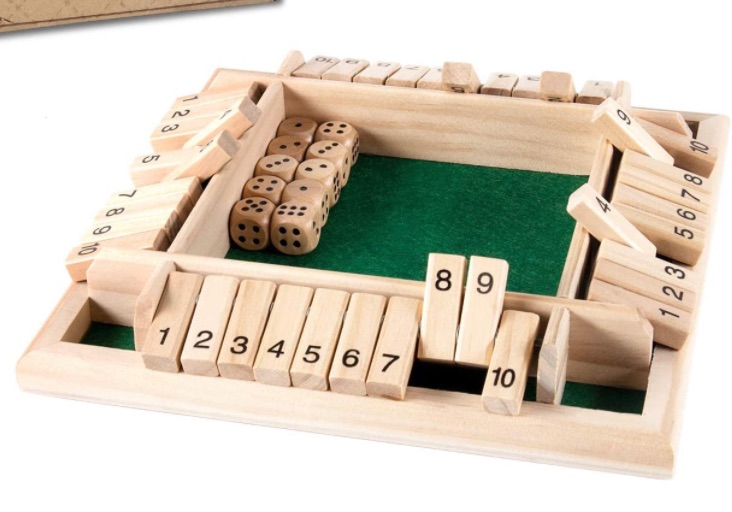 Photo 1 of 1-4 Players Shut The Box Dice Game,Classic 4 Sided Wooden Board Game with 10 Dice and Shut-The-Box Instructions 
