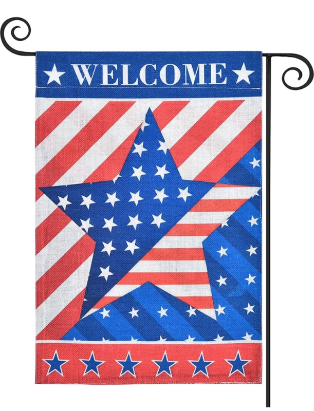 Photo 1 of ASPMIZ America Flag Banner Double Sided, Patriotic Welcome Garden Flag, Stripe and Star American Holiday Garden Flag, Vertical Yard Flag with Free Anti-Wind Clip, Outdoor Decoration, 12 x 18 Inch 2 packs