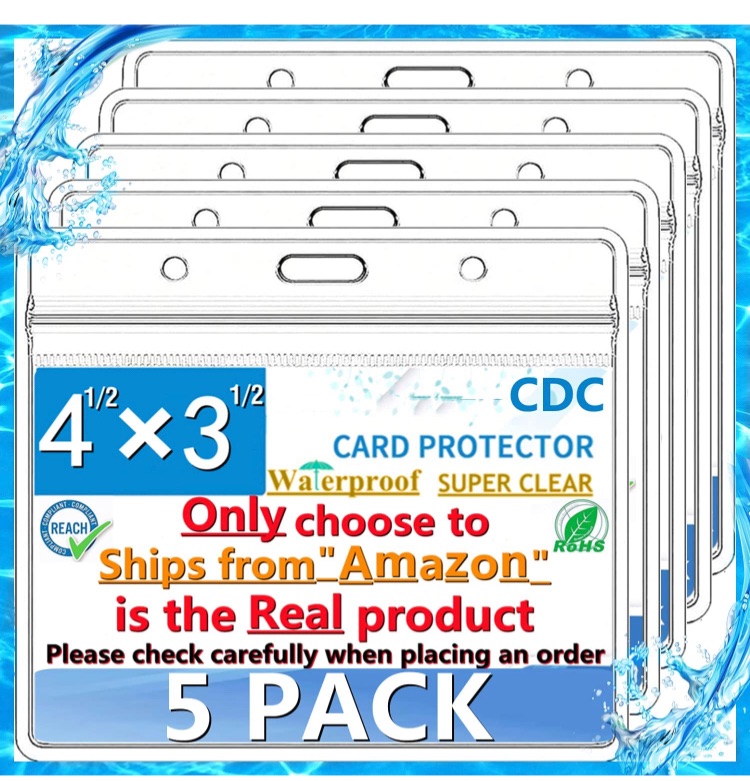 Photo 1 of 5 Pack - CDC Card Protector Waterproof 4'' X 3'' Badge Holders, Card Holder and Credit Card Holders, Vinyl Plastic Sleeve with Waterproof Type Resealable Zip 3 packs