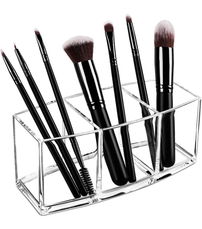 Photo 1 of Syntus Makeup Brush Holder Organizer, Acrylic 3 Slot Large Capacity Cosmetic Brushes Storage Box, Clear 3 sets