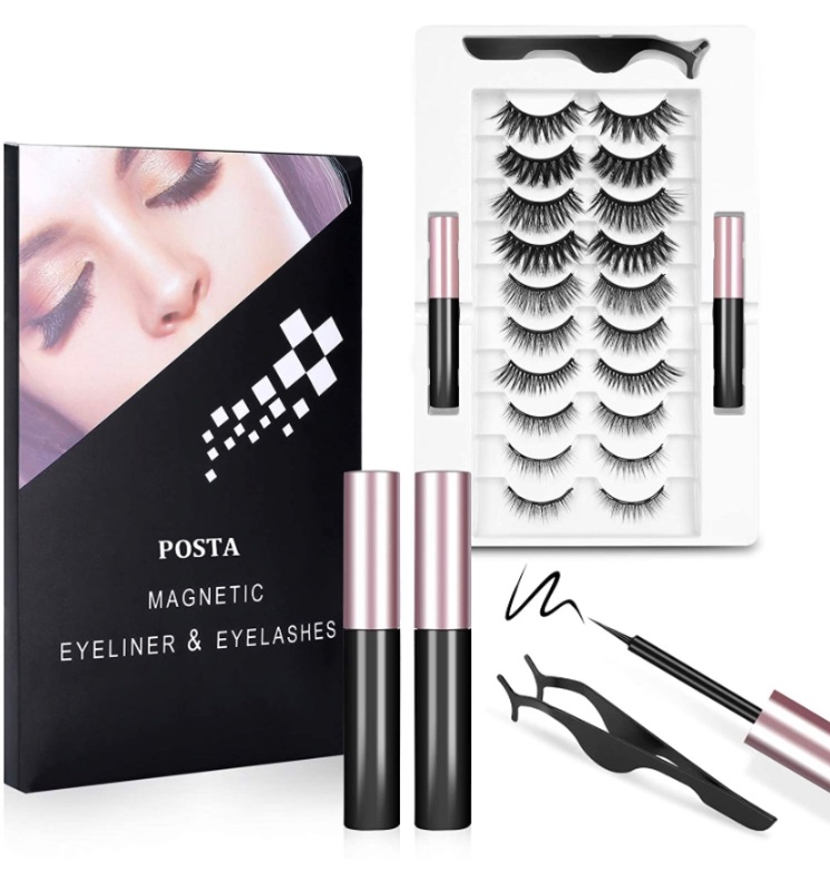 Photo 1 of 10 Pairs Eyelashes, POSTA Magnetic Eyelashes 2pcs Eyeliner, 3D False Eyelashes, With Tweezers, Magnetic Eyeliner and Magnetic Eyelash Kit for Women