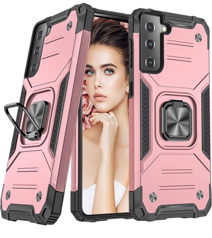 Photo 1 of AmeriCase | Samsung Galaxy S21 | Case with Kickstand and Metal Ring - Shockproof Samsung S21 5G Ultra Case Military Grade Drop Tested Slim Dual Layer (VS2 Rose Gold, Galaxy S21 5G 6.3in) 2 cases