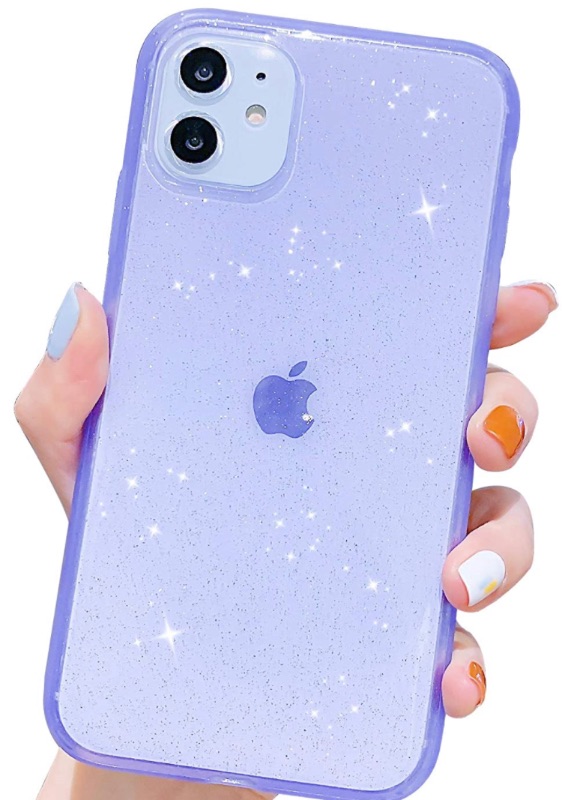 Photo 1 of Anynve Compatible with iPhone 11 Case Clear Glitter,Sparkle Bling Case [Anti-Shock Matte Edge Bumper Design] Cute Slim Soft Silicone Gel Phone Case Compatible for Apple iPhone 11 6.1''-Purple 2 cases