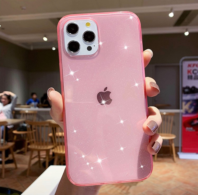 Photo 1 of Anynve Compatible with iPhone 12 Pro Max Case for Girl Clear Glitter Sparkle Bling Case [Anti-Shock Matte Edge Bumper Design] Cute Slim Soft Silicone Gel Phone Case 6.7''(2020) -Pink 2 cases 