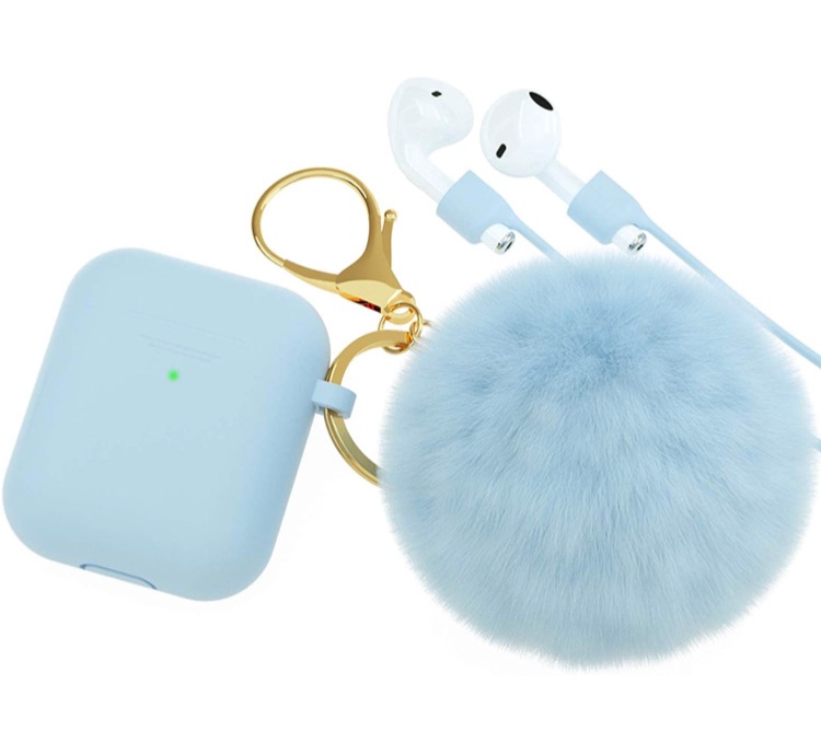 Photo 1 of BRG for AirPods Case,Soft Cute Silicone Cover for Apple Airpods 2 & 1 Cases with Pom Pom Fur Ball Keychain/Strap/Accessories for Women Girls (Front LED Visible) Light Purple