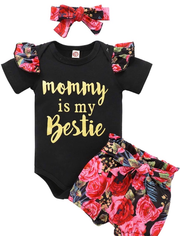 Photo 1 of Newborn Baby Girl Clothes Short Sleeve Romper+Shorts+Headband Summer Outfit Set 2 sets 