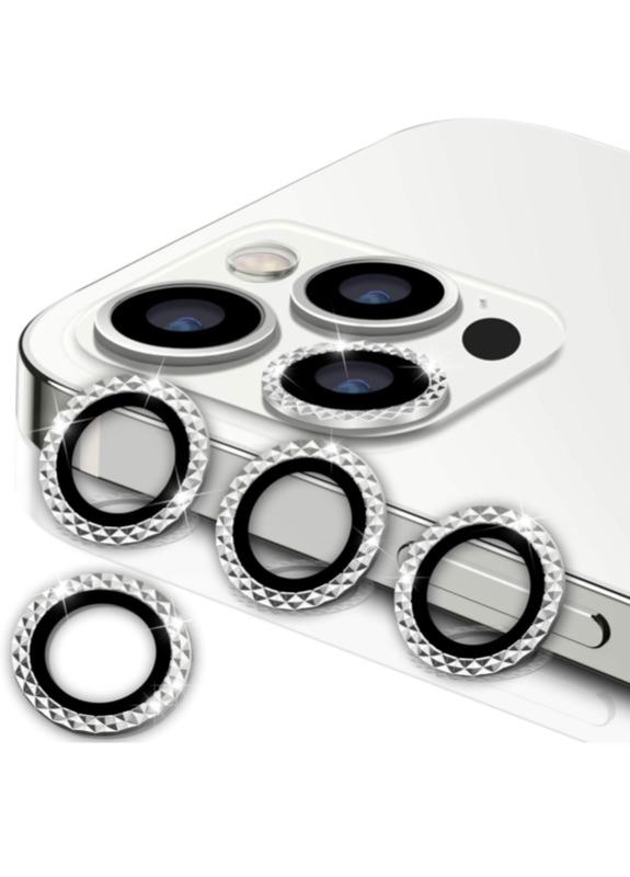 Photo 1 of 3+1] WSKEN for iPhone 12 Pro Max Camera Lens Protector,[Diamond Series] Luxury Aluminum Alloy Metal Frame Lens Cover [Strong Adhere] Screen Protection Case -Diamond Silver