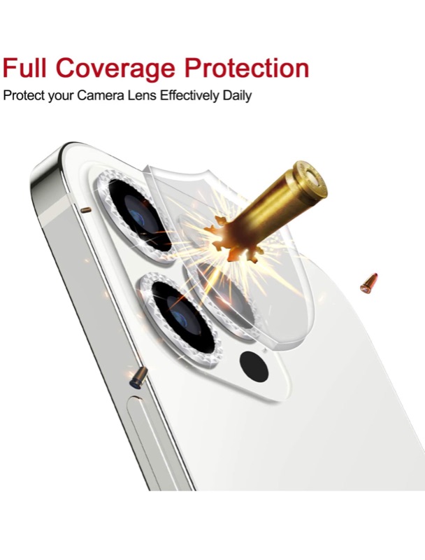 Photo 2 of 3+1] WSKEN for iPhone 12 Pro Max Camera Lens Protector,[Diamond Series] Luxury Aluminum Alloy Metal Frame Lens Cover [Strong Adhere] Screen Protection Case -Diamond Silver