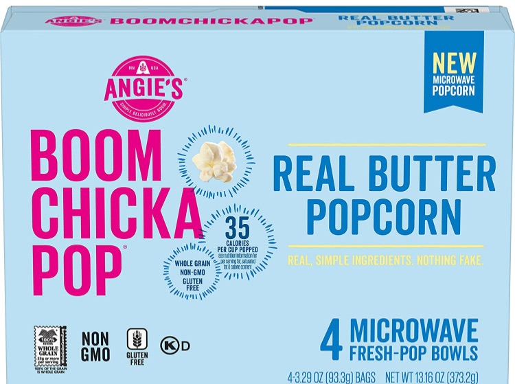 Photo 1 of Angie's BOOMCHICKAPOP Real Butter Microwave Popcorn, 3.29 oz. Classic Bags 4-Count (Pack of 6)
