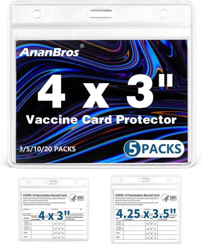 Photo 3 of AnanBros 5Pcs Vaccination Card Protector, 4x3 in for CDC Vaccine Card Protector Waterproof, Clear PVC Immunization Card Record Holder, Plastic Sleeves for Vaccine Cards for Adult Kid 2 sets

AnanBros 5Pcs Vaccination Card Protector, 4x3 in for CDC Vaccine