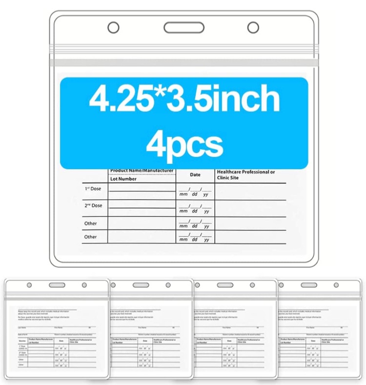 Photo 2 of 5 Pack - CDC Vaccination Card Protector 4 X 3 Inches for Immunization Record Vaccinate Card Holder, Plastic Sleeve with Waterproof Type Resealable Zip

4 Pack Waterproof Card Protector Vacci-ne Card 4.2'' X 3.5'', Clear Vacci-Nation Card Holder Horizontal