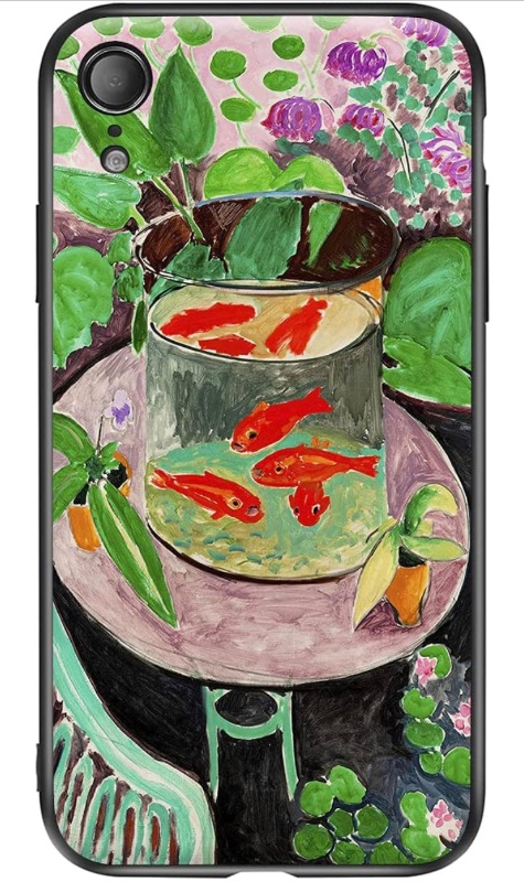 Photo 1 of Compatible with iPhone XR Case Cute Art Case with Design for Women Colorful Lucky Koi Fish Water Lily Green Wildflower Botanical Pond Landscape with Screen Protector (Goldfish by Henri Matisse)