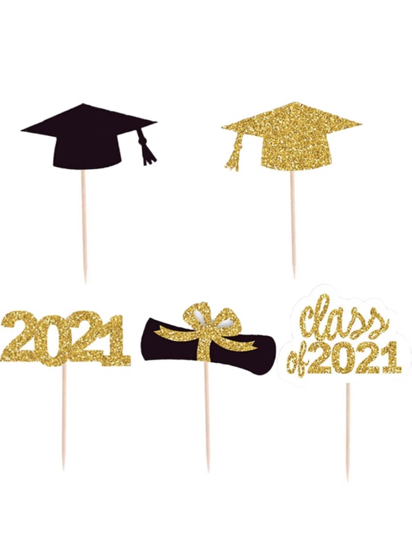 Photo 1 of 2021 Graduation Cupcake Toppers Glitter Cake Topper Birthday Wedding Graduation Party Supplies 2/30Pack 