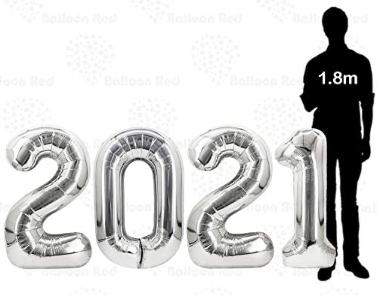 Photo 1 of 2021 Balloons 40 Inch Giant Jumbo Helium Foil Mylar Balloon for Graduation Party Decorations (Premium Quality), Glossy Silver, 4 pcs Balloons 2 0 2 1 Number Grad Banner 3 packs