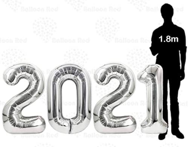 Photo 1 of 2021 Balloons 40 Inch Giant Jumbo Helium Foil Mylar Balloon for Graduation Party Decorations (Premium Quality), Glossy Silver, 4 pcs Balloons 2 0 2 1 Number Grad Banner 3 packs 