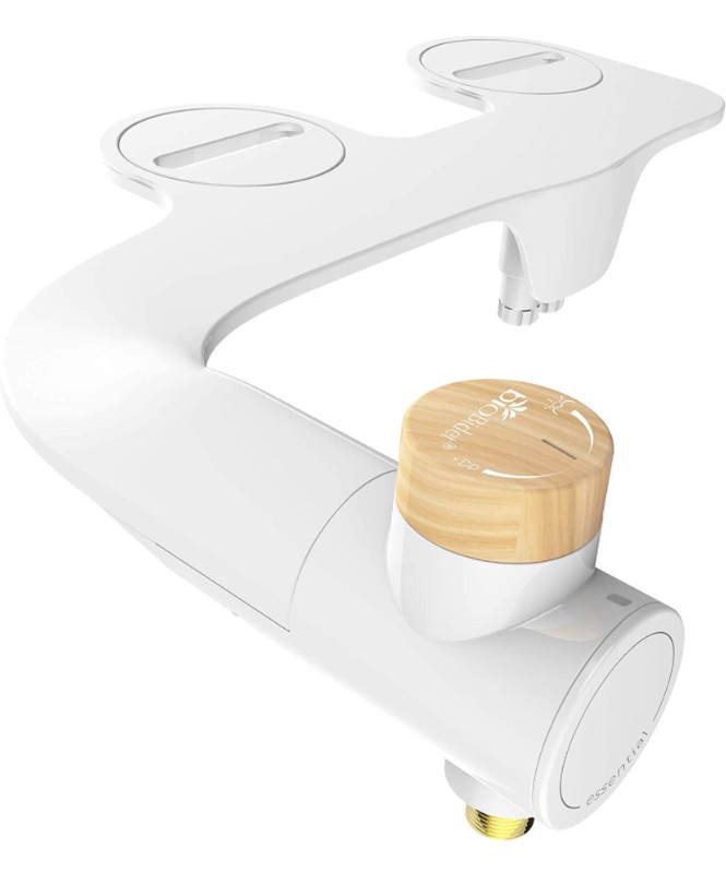 Photo 1 of Bio Bidet Essential Simple Bidet Toilet Attachment in White with Dual Nozzle, Fresh Water Spray, Non Electric, Easy to Install, Brass Inlet and Internal Valve