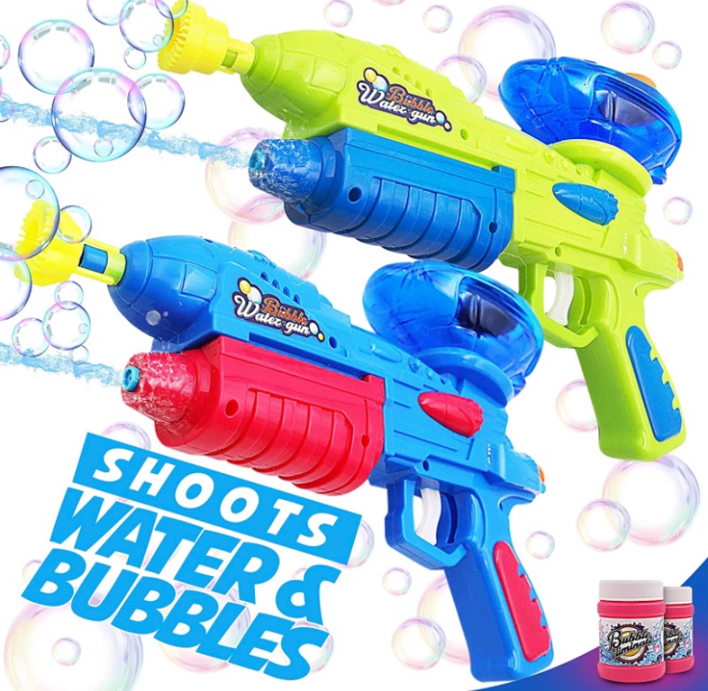 Photo 1 of (2 Pack) Bubble Gun & Water Gun for Kids, Boys, Girls – Water & Bubble Maker, Blaster & Blower Machine for Outdoor Activities Camping Pool Party – Soaker Squirt Gun Toys Gift for Age 4, 5, 6, 7, 8, 9…