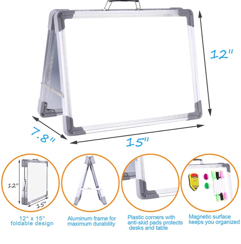 Photo 7 of CASEKEY White Board School Supplies Dry Erase Boards,Foldable Double Sided on Tabletop with Holder for Students Kids,Durable Portable Small Magnetic Board for Home School Office Supplies,15"x12"