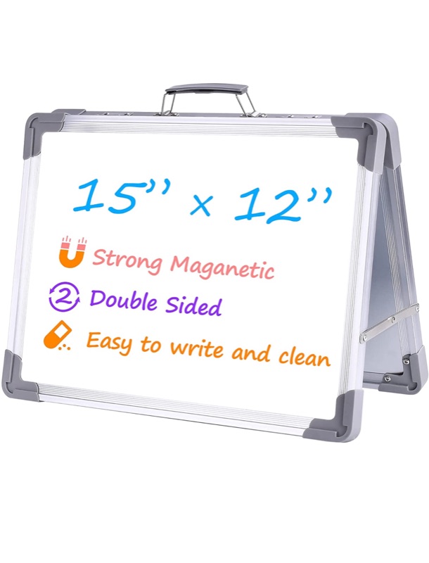 Photo 1 of CASEKEY White Board School Supplies Dry Erase Boards,Foldable Double Sided on Tabletop with Holder for Students Kids,Durable Portable Small Magnetic Board for Home School Office Supplies,15"x12"