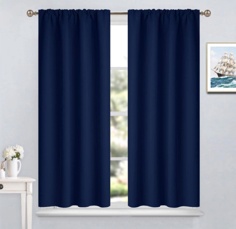 Photo 1 of Yakamok Room Darkening Navy Blue Blackout Curtains for Bedroom, Thermal Insulated Rod Pocket Light Blocking Blackout Drapes for Living Room, 38W x 45L, 2 Panels