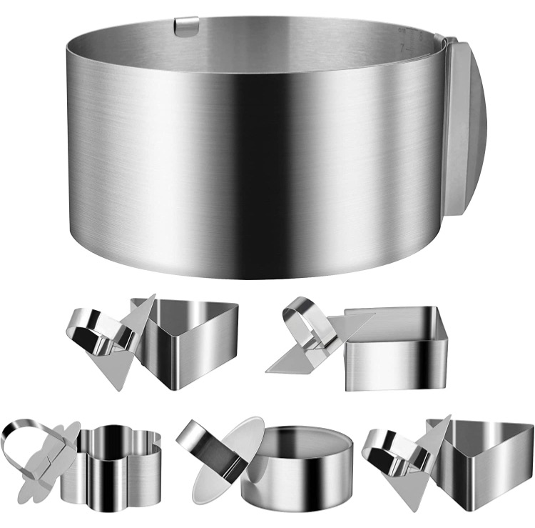 Photo 1 of Worldity 6 Pack Stainless Steel Cake Mold Ring, 1Pcs 6 to12 Inch Adjustable Cake Mousse Ring, 5Pcs 3.15 x 1.57 Inch Diverse Mousse Ring Molds for Baking Cake, Dessert