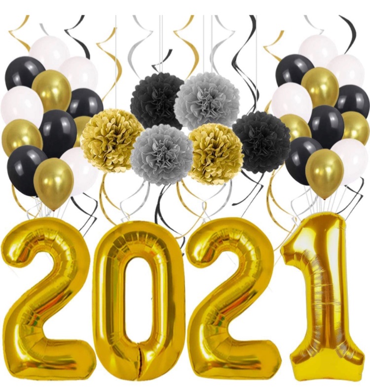 Photo 1 of 2021 Graduation Party Decoration Supplies, Black Gold Banners Balloons Decor Photo Frame for Adults Kids High School College Junior Senior Congrats Favor Kindergarten Class Grade Yard Sign Backdrop 2 packs