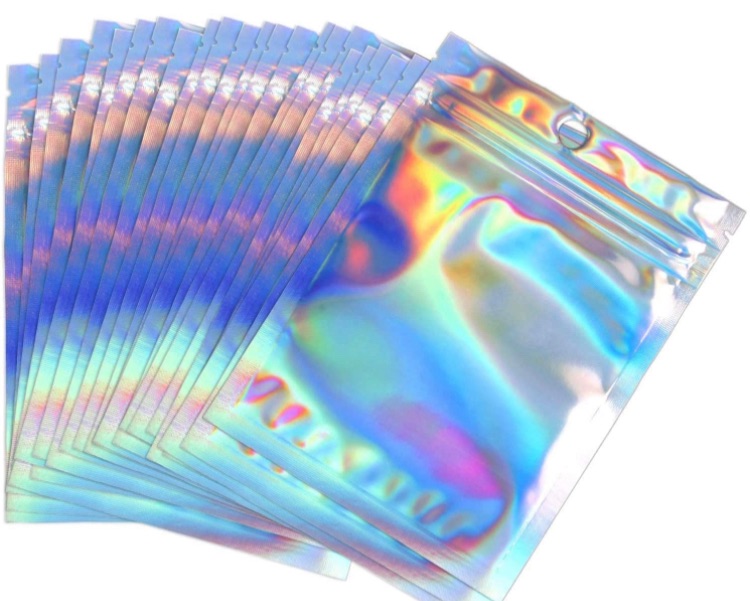 Photo 1 of 50 Pcs Storage Bags Flat Foil Pouch Resealable Ziplock Bag Mylar Bags for Christmas Party Favor Food Storage Holographic Color (4.7x7.8Inch) 3 packs