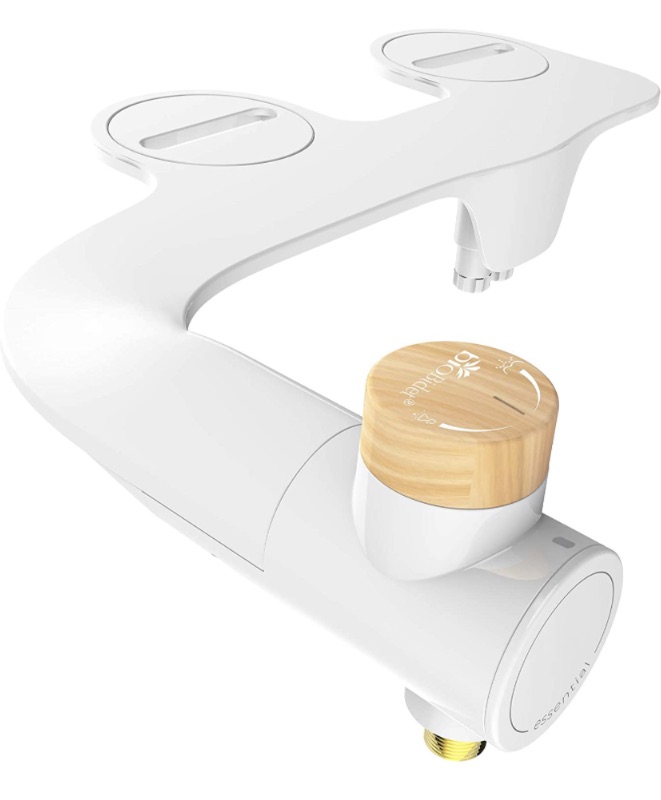 Photo 1 of Bio Bidet Essential Simple Bidet Toilet Attachment in White with Dual Nozzle, Fresh Water Spray, Non Electric, Easy to Install, Brass Inlet and Internal Valve