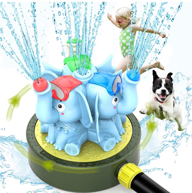 Photo 1 of Chriffer Kid Water Sprinkler Splash Play Toy for Yard for Toddler 1-10 Years Old Boy and Girl, Elephant Wiggle Sprayer Compatible with 3/4in Garden Hose - Sprays Up to 10ft High and 16ft Wide - Blue