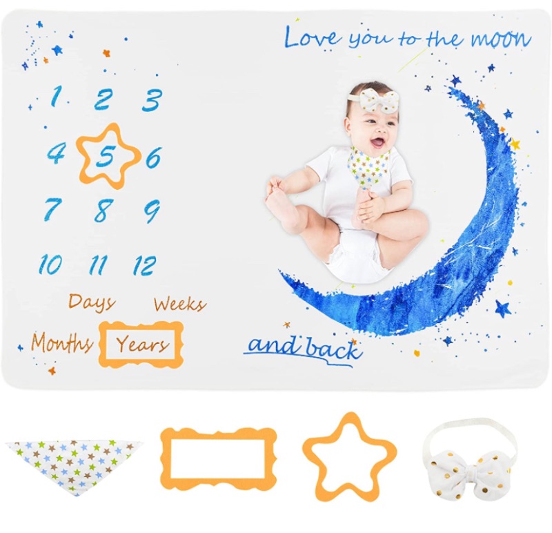 Photo 1 of Hrzeem Baby Monthly Milestone Blanket for Boys and Girls,Baby Blanket ,260 GSM Thick Flannel Month Blanket Large Growth Chart Blanket for Newborn Baby Shower, Photography, Birthday (60"x40")